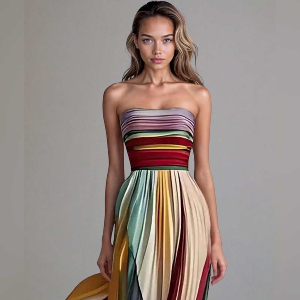 Womens Multicolor Strapless Maxi Dress by Flora size medium zips in back NWT - Picture 2 of 16